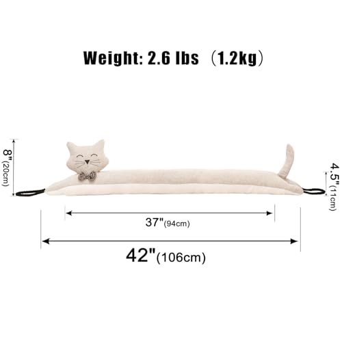 Image of Marwood Under Door Draft Stopper Decorative Wind Stopper 42 inch for Door & Window, Weighted Animal Air Draft Stopper Snake Noise Blocker for Bottom of Door with Hanging Loops - Khaki Cat