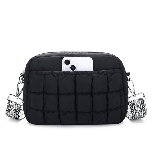 Herald Small Puffer Crossbody Bags for Women, Lightweight Nylon Quilted Shoulder Purse Handbag with Multiple Pockets