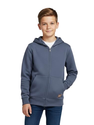 Alan Jones Clothing Boys Regular Fit Zipper Hooded Sweatshirt | Kangaroo Pocket & Drawstring Hood
