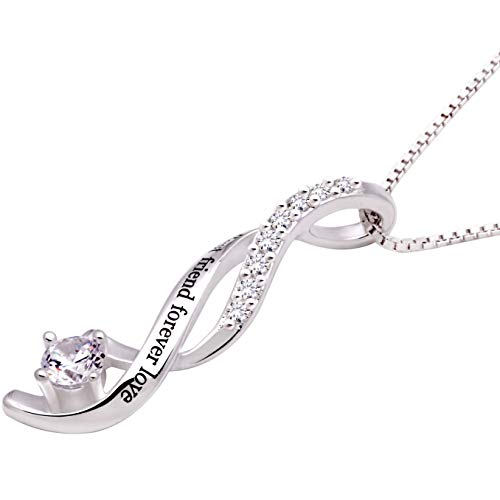 ALOV Jewelry Sterling Silver Best friend forever love Cubic Zirconia Pendant Necklace2