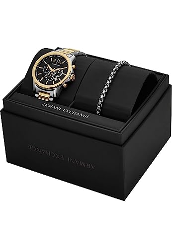 Armani Exchange Silver Tone Watch for Men, Quarz-Chronographenwerk und 44mm Gehäusegröße mit Edelstahlarmband, Set in Silber- und Goldton – Ansicht 2
