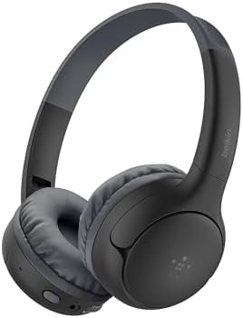 Belkin SoundForm Mini 2 On Ear Kopfhörer Kinder kabellos – Schwarz | Bluetooth Kinderkopfhörer, 85 dB Lautstärkebegrenzung, 55h Akku, Mikro, Faltbar, Aufkleber, AUX-Kabel, gemeinsa