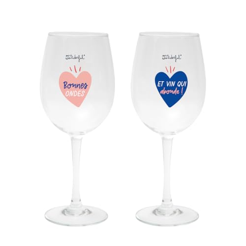 Mr. Wonderful - Set de 2 Verres à vin - Bonnes Ondes et vin Qui abonde ! - Capacité des Verres : 475 ML