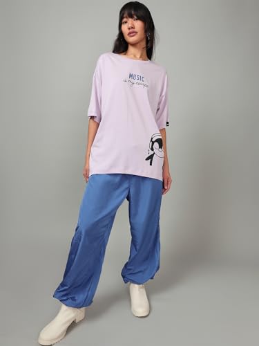 Image of Bewakoof Women's Being Savage Graphic Printed Oversized Cotton T-Shirt Oversized Fit, Round Neck, Half Sleeves