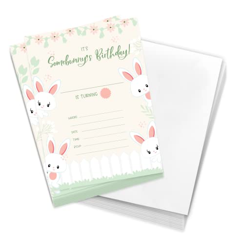 Desert Cactus Bunny Rabbit Happy Birthday Invitations Style 2 Invite Cards (10 Count) With Envelopes Boys Girls Kids Party (10ct)