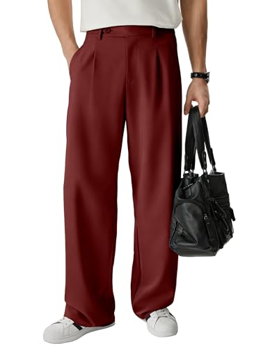 Image of JMIERR Mens Baggy Casual Dress Pants Lightweight Pleated Old Money Wide Leg Pants Loose Relaxed Fit Trousers