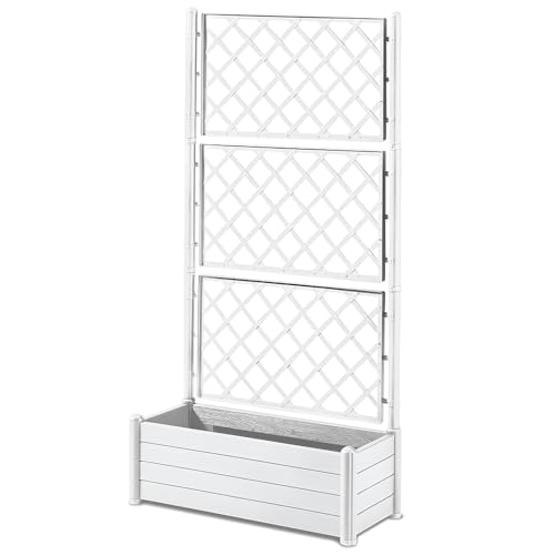 Fioriera con spalliera grigliata in plastica resistente, ideale per esterni. Dal design moderno ed elegante, questa fioriera effetto legno è perfetta per giardini, terrazze, balconi, piscine o locali commerciali. Il vaso misura 100 cm di larghezza, 43 cm di profondità e 31 cm di altezza, per una capienza totale di 80 litri. La spalliera graticola misura 98 cm di larghezza per 152 cm di altezza, per un’altezza complessiva di 195 cm, offrendo così una soluzione anche come separé o schermo frangivista.