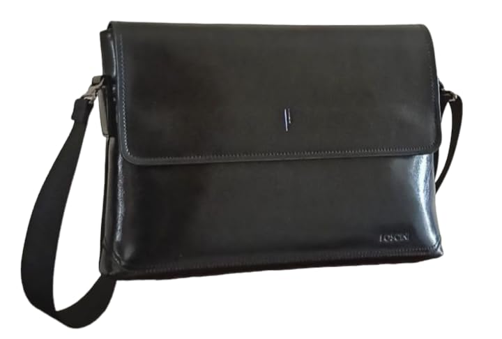 FOSCINI Borsa nera messenger uomo donna in pelle a Tracolla | Porta documenti | porta PC 13' e fogli A4 | per università ufficio lavoro viaggio | nuova collezione 3.0 | elegante leggera