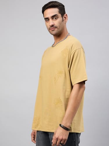 Image of Club York Men Beige Half Sleeve Embroidery Round Neck T-Shirt