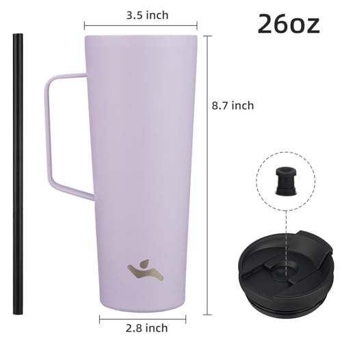 Image of Konokyo 26 oz Insulated Tumbler with Handle & Straw, Stainless Steel Mug
