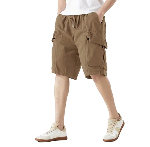 Men's Cargo Shorts Casual Work Shorts with Pockets, Elastic Waist & Drawstring, Relaxed Fit Cotton Utility4