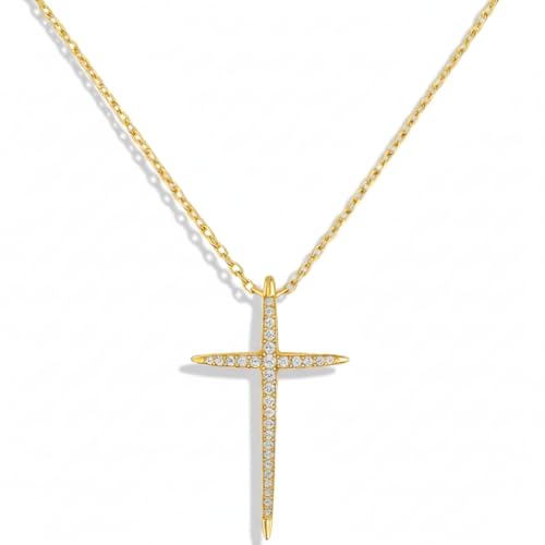Image of URTHEONE Moissanite Cross Necklace for Women, 925 Sterling Silver 14KGold Plated Necklaces with Sparkling Moissanite Pendant, Faith Women's Jewelry, Trendy Gift for Women Mom Friend