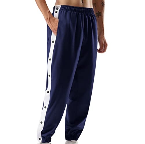 Mens Tear Away Athletic Pants High Side Split Snap Buttons Striped Sweatpants Casual Workout Wear with Pockets for Jogging3