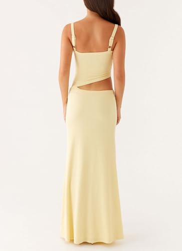 Image of Yiulangde Womens Elegant Spaghetti Strap Maxi Dress Backless Cut Out Bodycon Summer Cami Dress Sexy Formal Cocktail Dresses