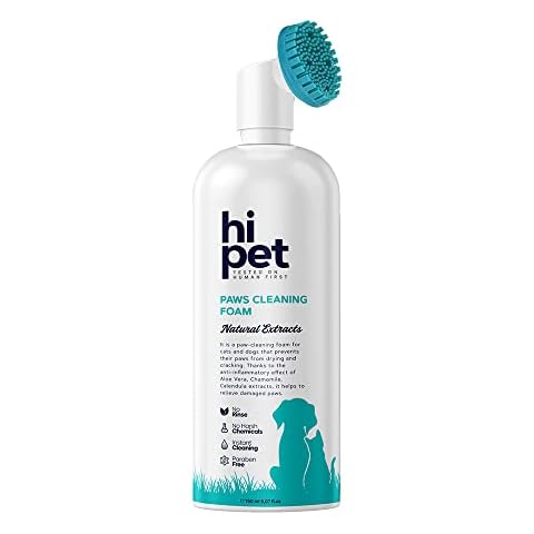 HiPet Dog Paw Cleaner Foam with Built-in Paw Scrubber Brush, Paw Cleaner for Dogs and Cats, Cat and Dog Paw Moisturizer, Effortless and Easy-to-Use Bottle Design Dog Feet Cleaner, 150 mL / 5.07 Fl Oz Cover
