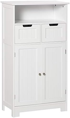 kleankin Bathroom Floor Cabinet Free Standing Storage Cupboard with 2 Drawers Adjustable Shelf White