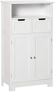 kleankin Bathroom Floor Cabinet Free Standing Storage Cupboard with 2 Drawers Adjustable Shelf White