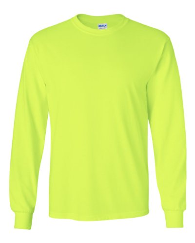 Gildan Mens Ultra Cotton 100% Cotton Long Sleeve T-Shirt, XL, Safety Green