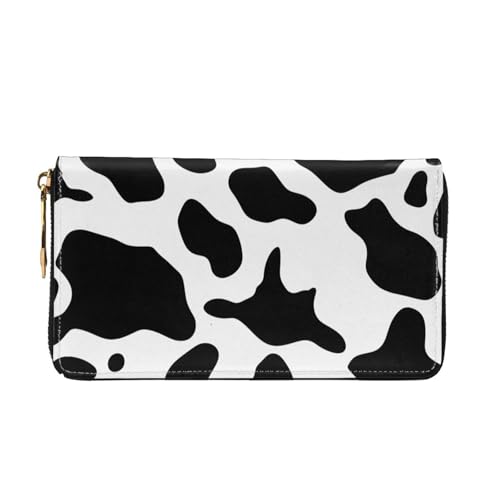 Black And White Cow Print Women Wallets Leather Zip Around Clutch Purses Waterproof Credit Card Holder With Phone Holder Ladies Travel Coin Purse2
