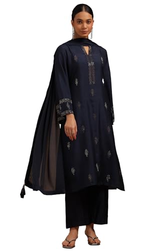 Image of Soch Womens Dola Silk Suit Set With Mukaish Work