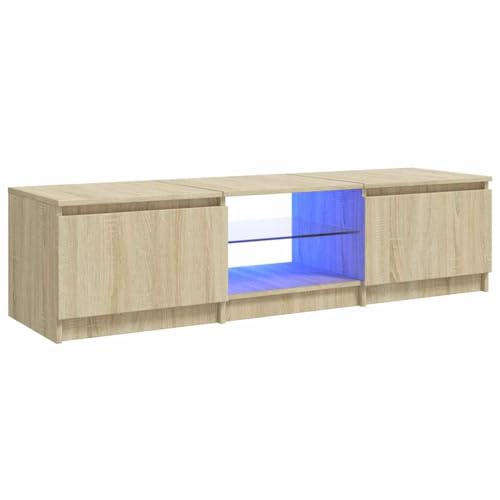 vidaXL Meuble TV avec Lumières LED, Armoire de Télévision, Meuble Télé de Salon, Armoire Basse Salle de Séjour Intérieur, Moderne, Chêne Sonoma
