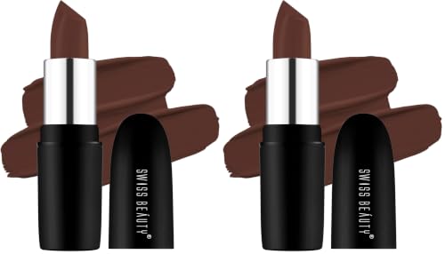 Image of Swiss Beauty Pure Matte Creamy Lipstick | Non-drying, Highly pigmented Lipstick | Shade- Coffee, 3.8gm| (Pack of 2)