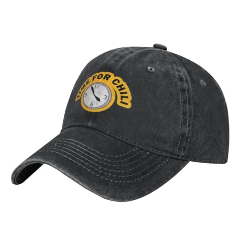 Time for Chili Hat Adjustable Baseball Cap Men Women Vintage Washed Cotton Hat Low Profile Dad Hat Black