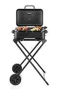 Severin Stand- und Tischgrill, Elektro-Grill für Balkon, 2300W, 10 Min. Aufheizzeit, Keramik-Beschichtung, max. 230°C, mit Deckel, Standgestell, Thermometer, 45x30cm Grillfläche, matt-schwarz, PG 8598
