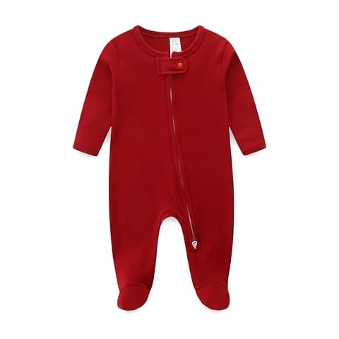 Babymine Baby Boy Sleepers 0-3 Months Newborn Clothes Unisex,Long Sleeve New Born Onesie Zipper Pajamas,100% Cotton Toddler Pjs,Cute Infant Outfits Footies,Dark Red Cover