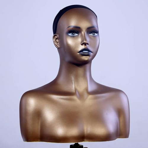 Maniquí de cabeza dorado con acabado liso para pelucas exclusivas 3