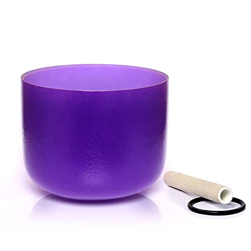 TERRITORY B Note Crown Chakra Purple Colored Quartz Frosted Crystal Singing Bowl 8 inch