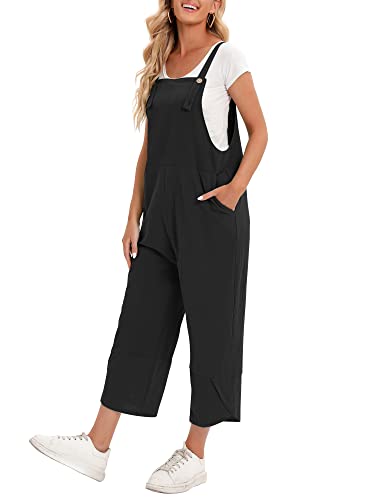 Versear Peto Suelto con Bolsillos y Botones de Color Liso para Mujer Mono Holgado de Lino Mono Holgado Retro Oversize Pantalones de Pierna Ancha de algodón Informal Mameluco de Gran tamaño