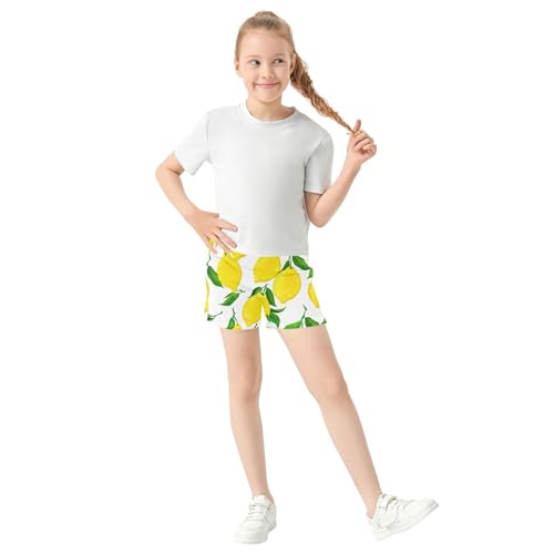 Girls Lounge Shorts Yellow Lemons Print Kids Athletic Summer Pajama Sleep Shorts Cute Activewear, X-Small2