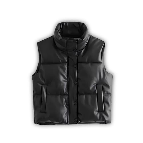 Gilet court en cuir bouffant Flolong pour femme veste noire