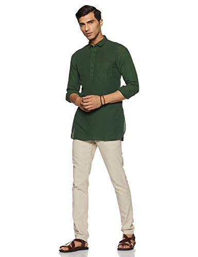 Image of Ethnix by Raymond Men's Cotton Kurta (RTHA00095-N5 Medium Green 96)