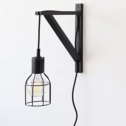 PRIADE Wall Mounted Wood Bracket for Hanging Sconce Pendant Lamp Kits, Planters, Lanterns, Wind Chimes, 12 Inch Floating Shelves Bracket, Set of 2 (Black)