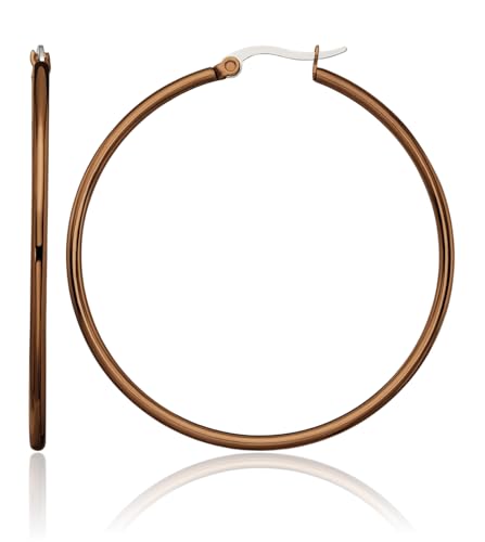 Stainless Steel Brown 48mm 2mm Large Hoop Earrings