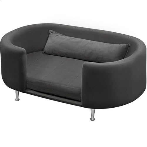Cama para Cachorro e Gato Caminha Chase Pet Veludo Cinza Pés Meta...