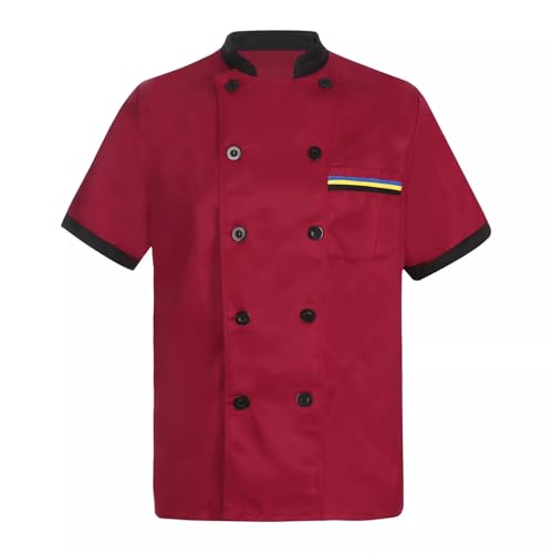 Chef Coat Button Short Sleeve Unisex Chef Jacket 2025 Breathable Comfortable Cook Shirt for Men Women - Kitchen,Restaurant,Lightweight Hotel Uniform Wine 3X