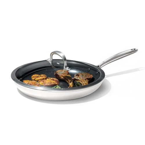 Image of OXO Enhanced 12 inch Frying Pan Skillet with Lid, PFAS-Free Ceramic Nonstick, Hard Anodized, Stainless Steel Handle, Dishwasher & Oven Safe, Optic White
