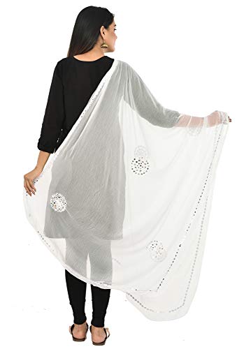 Image of YOUTHQUAKE Plastic Mirror Work Embroidered Chiffon Dupatta for Women & Girls