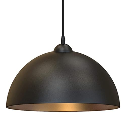 Lampe suspendue en métal en forme de couvercle de pot créatif rétro E27 noir