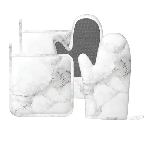 Set di presine da forno in silicone grigio marmo bianco guanti da cucina presine resistenti al calore per chef, cottura, grigliate, barbecue, confezione da 4 guanti