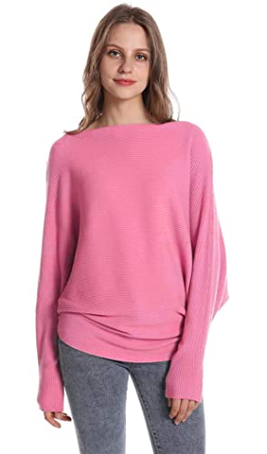 Image of FULIER Women Oversized Boat Neck Batwing Sleeves Dolman Knitted Sweaters Lightweight Pullovers Tops One Size