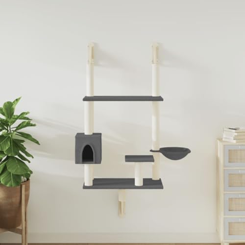 Arbre à chat mural gris pour optimiser l'espace du salon