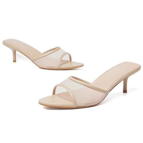 Image of Mostrin Kitten Heels for Women Pointed Toe Vintage Mules Heels Sexy Slip on Stiletto Backless Sandals for Party Wedding Daily