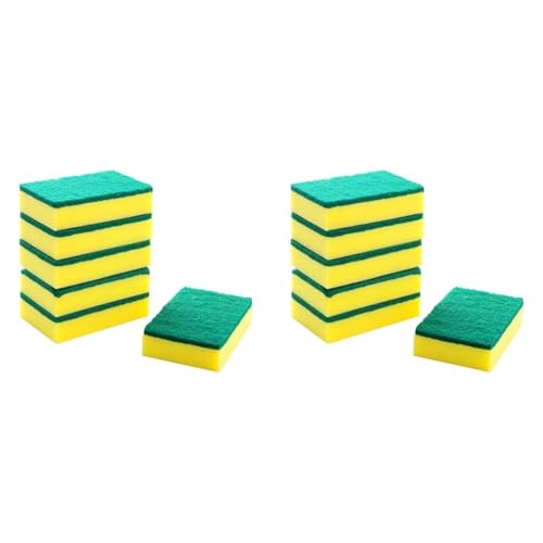 Image of HOMESmith - Large Heavy Duty Scrub Sponge - Dual Sided Dish Washing & Cleaning Scourer - Absorbent, Non-Scratch, Reusable - Pack of 12,Yellow & Green