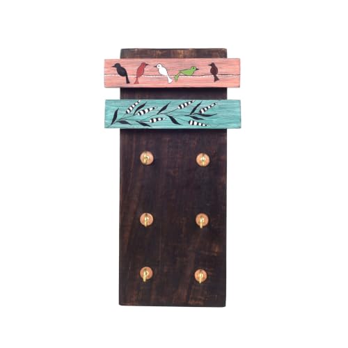 Image of AAKRITI ART CREATIONS Key Holder, Melodic Wings Key Holder | Rustic Mango Wood Wall Organizer with 6 Hooks | New Home Gifts | Multifunctional Entryway Decor Item