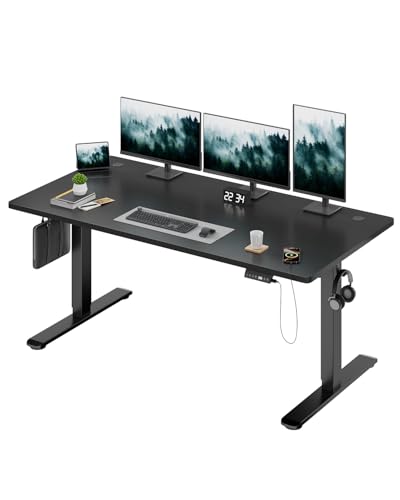 Devoko Electric Standing Desk 160x80cm, 18mm Thick Tabletop, Sit-Stand Height Adjustable with Sedentary Reminder, USB Charging Port, 3 Memory Smart Panel, Heavy-Duty Steel Frame (Black)