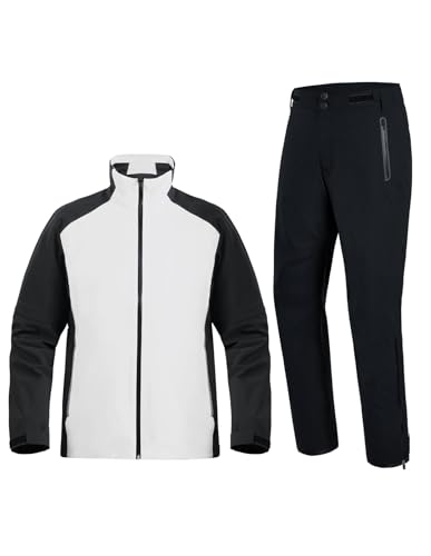 fit space Waterproof Golf Rain Suits for Men Performance Rain Jackets and Pants for All Sports (White-full-zip, Small)